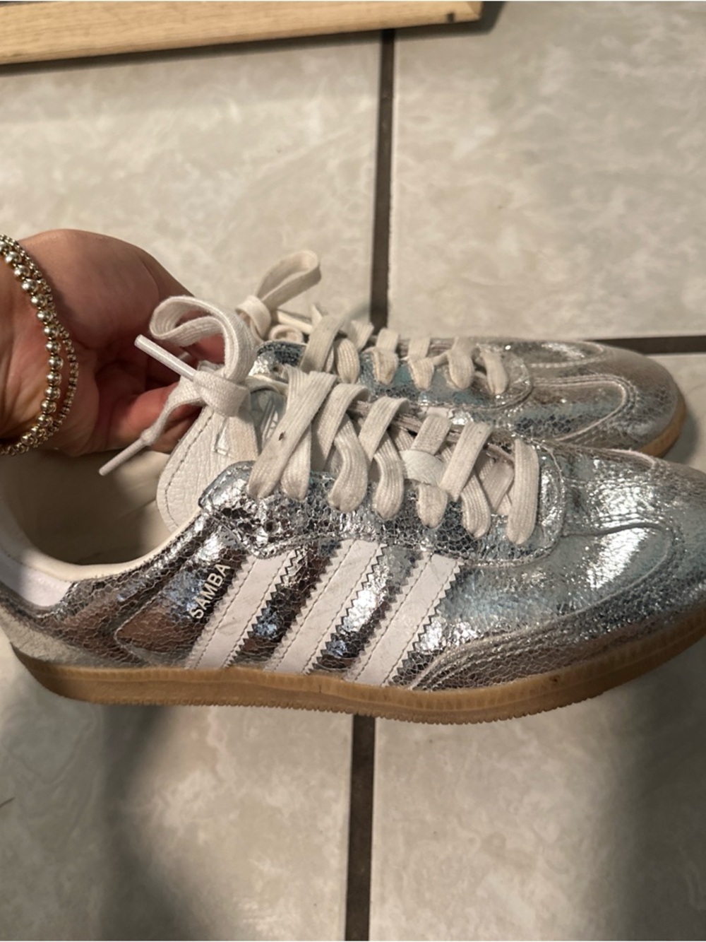 adidas Silver Metallic Low-Top Sneakers with White Accents